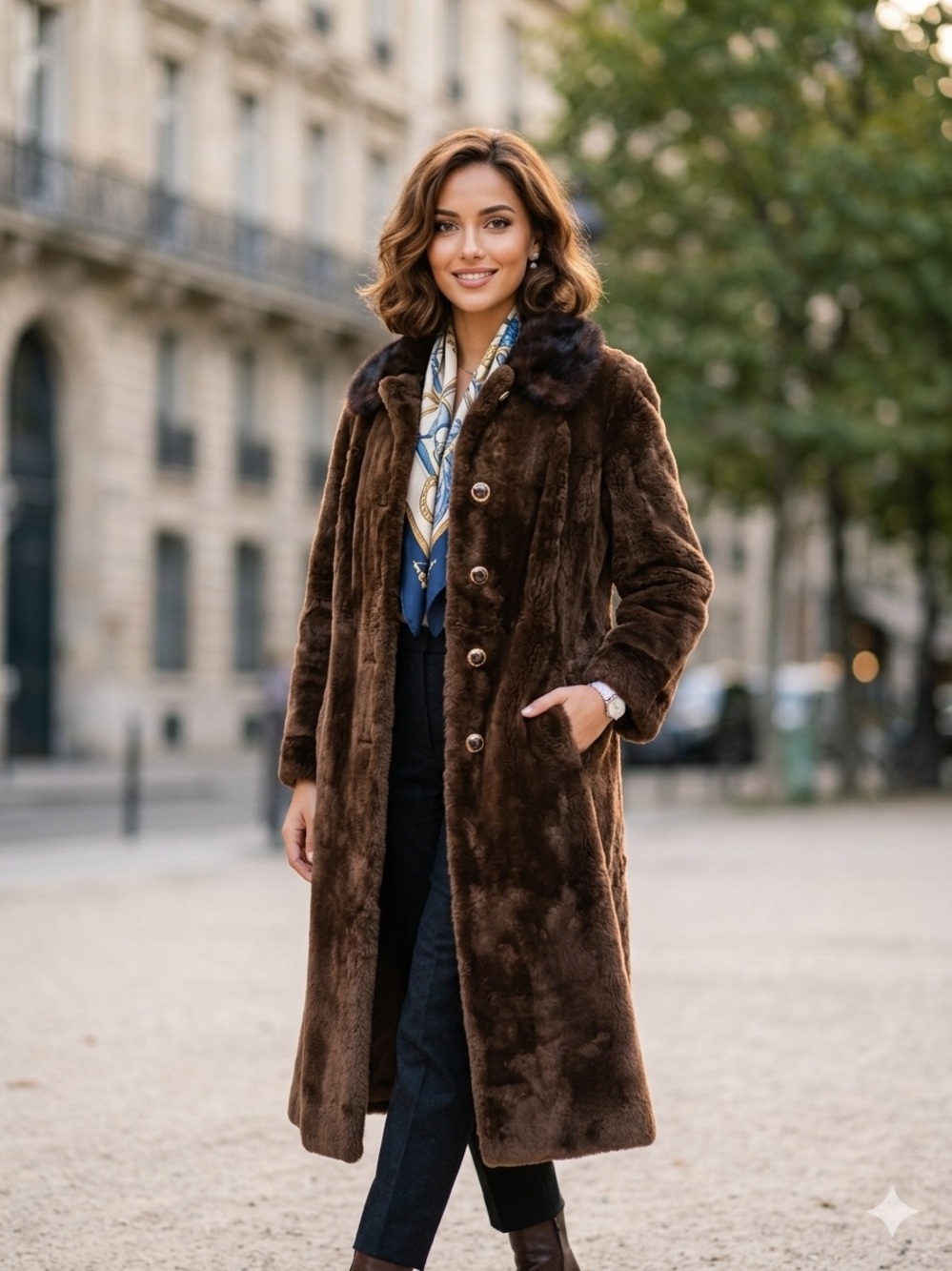 VTG 60s Antoine Brussels Custom Fur Coat Long Sheared Beaver & Mink Trim Med